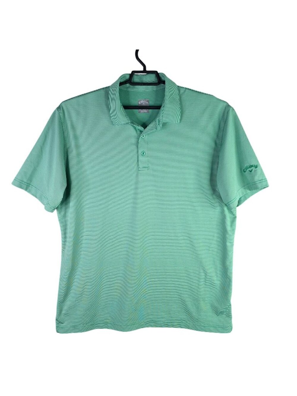 Mens Callaway Opti Dri Green Striped Polo Golf Shirt Short Sleeve Polyester XL
